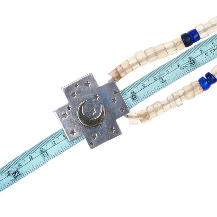 Large 90's Santa Fe 14k/ sterling silver cross pendant glass handmade beads - Estate Fresh Austin