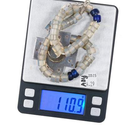 Large 90's Santa Fe 14k/ sterling silver cross pendant glass handmade beads - Estate Fresh Austin