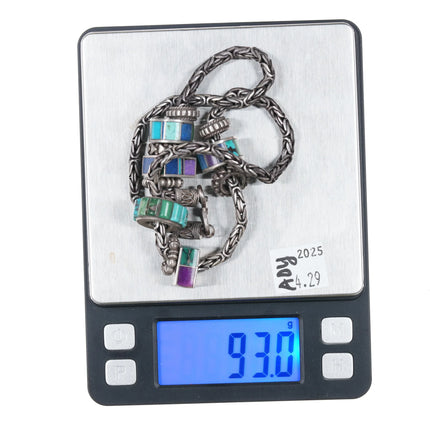 90's Santa Fe Sterling silver, Sugilite, turquoise, lapis inlay beaded necklace - Estate Fresh Austin