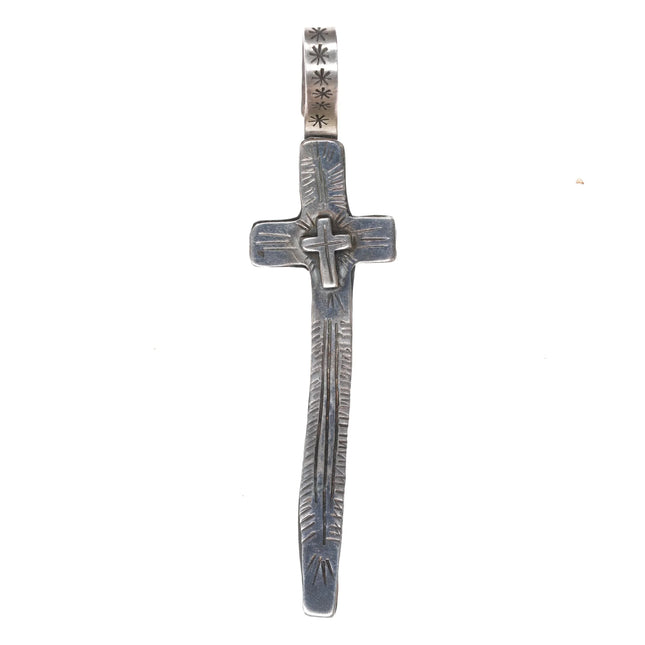 90's LB Southwestern hand stamped sterling silver cross pendant - Estate Fresh Austin