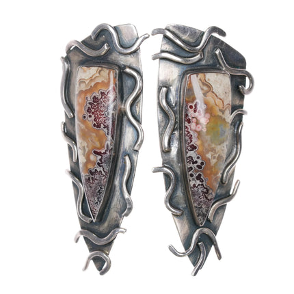 Victoria Maase Stoll Large Sterling Crazy Lace Agate one of a kind earrings - Estate Fresh Austin
