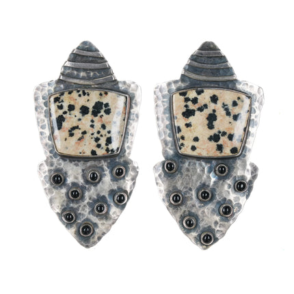 Victoria Maase Stoll Large Sterling Jasper onyx snake eye earrings - Estate Fresh Austin