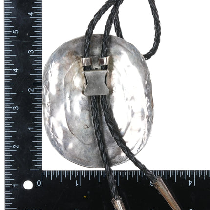 Large Jimmy Yazzie Navajo sterling coral, faux claw needlepoint bolo tie - Estate Fresh Austin