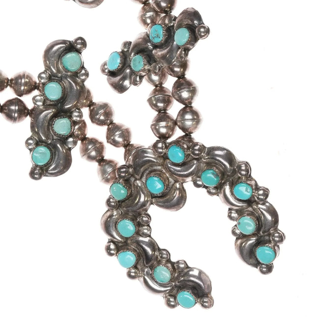 Zuni snake eye turquoise repousse sterling silver squash blossom necklace - Estate Fresh Austin