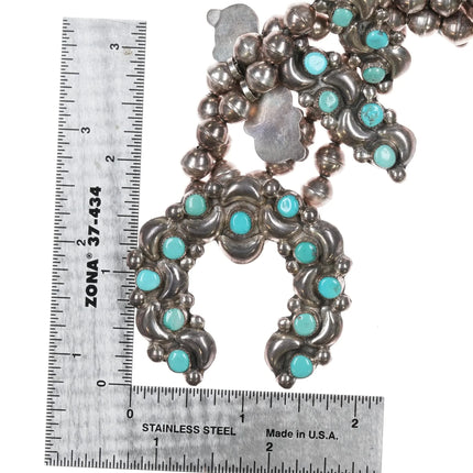 Zuni snake eye turquoise repousse sterling silver squash blossom necklace - Estate Fresh Austin