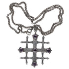 Antique Sterling silver Hand engraved Amethyst Jeruselum cross pendant necklace - Estate Fresh Austin