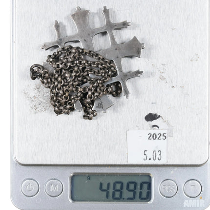 Antique Sterling silver Hand engraved Amethyst Jeruselum cross pendant necklace - Estate Fresh Austin