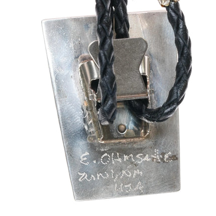 c1980's Emery Ohmsatte zuni sterling silver intarsia inlay bolo tie - Estate Fresh Austin