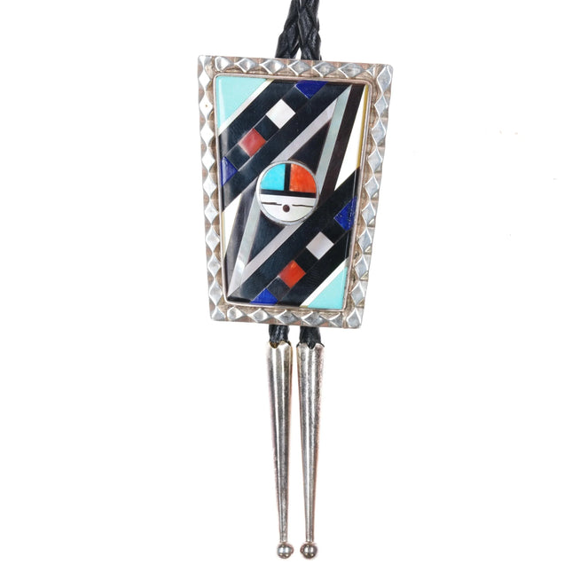c1980's Emery Ohmsatte zuni sterling silver intarsia inlay bolo tie - Estate Fresh Austin