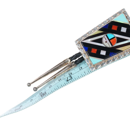 c1980's Emery Ohmsatte zuni sterling silver intarsia inlay bolo tie - Estate Fresh Austin