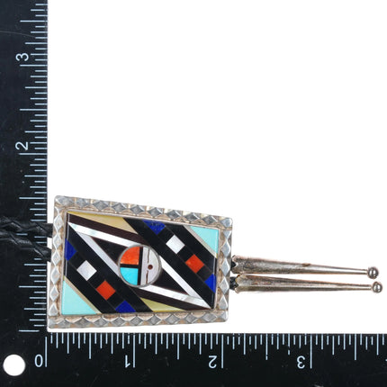 c1980's Emery Ohmsatte zuni sterling silver intarsia inlay bolo tie - Estate Fresh Austin