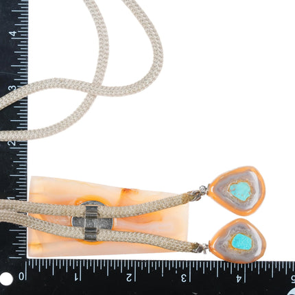 Vintage Turquoise inlaid agate southwestern stone bolo tie - Estate Fresh Austin