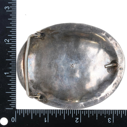 1970's KM Navajo sterling silver coral, turquoise belt buckle - Estate Fresh Austin