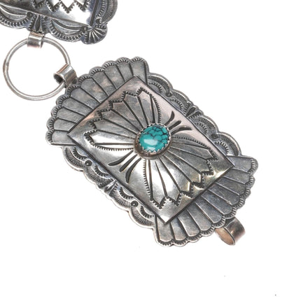 Jennie Blackgoat Navajo stamped sterling silver spiderweb turquoise concho belt - Estate Fresh Austin