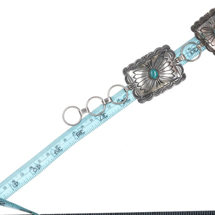 Jennie Blackgoat Navajo stamped sterling silver spiderweb turquoise concho belt - Estate Fresh Austin