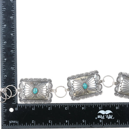 Jennie Blackgoat Navajo stamped sterling silver spiderweb turquoise concho belt - Estate Fresh Austin