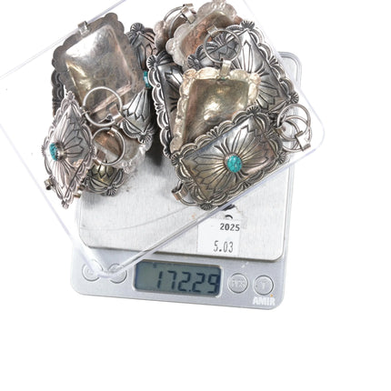 Jennie Blackgoat Navajo stamped sterling silver spiderweb turquoise concho belt - Estate Fresh Austin