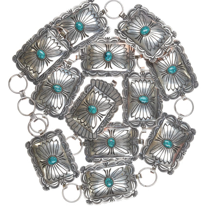 Jennie Blackgoat Navajo stamped sterling silver spiderweb turquoise concho belt - Estate Fresh Austin