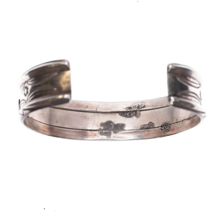 6.5" 40's-50's Navajo high grade turquoise inlay stamped sterling cuff bracelet - Estate Fresh Austin