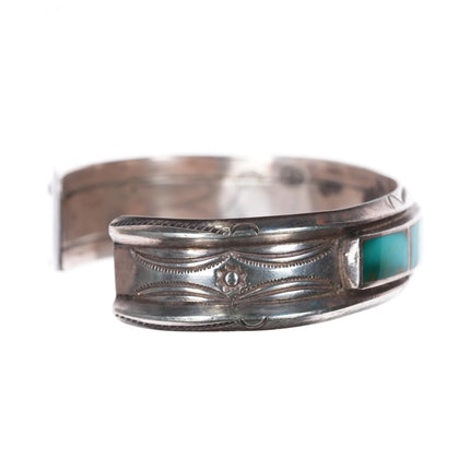 6.5" 40's-50's Navajo high grade turquoise inlay stamped sterling cuff bracelet - Estate Fresh Austin