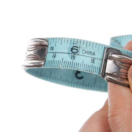 6.5" 40's-50's Navajo high grade turquoise inlay stamped sterling cuff bracelet - Estate Fresh Austin