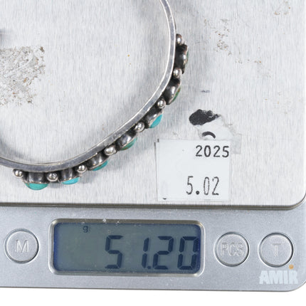 6.87" 20's-30's Navajo ingot silver turquoise row cuff bracelet w/ twisted wire - Estate Fresh Austin