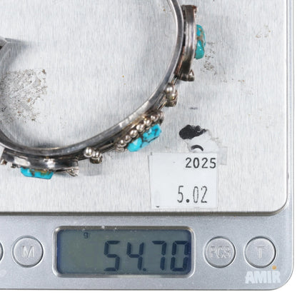 6.8" Vintage Navajo sterling silver cuff bracelet w/ horseshoe bezels turquoise - Estate Fresh Austin