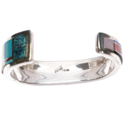 6.375 Wilber Yazzie Navajo sterling silver multi-stone inlay cuff bracelet - Estate Fresh Austin