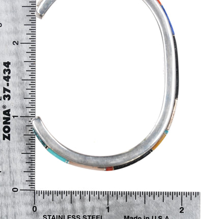 6.375 Wilber Yazzie Navajo sterling silver multi-stone inlay cuff bracelet - Estate Fresh Austin