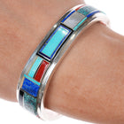 6.375 Wilber Yazzie Navajo sterling silver multi-stone inlay cuff bracelet - Estate Fresh Austin