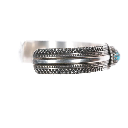 6.1" Southwestern sterling silver fancy cuff bracelet with nice turquoise - Estate Fresh Austin