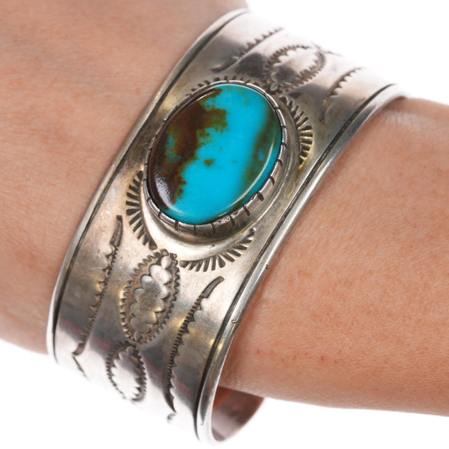 6.8" Navajo sterling silver high grade turquoise copper lined cuff bracelet - Estate Fresh Austin