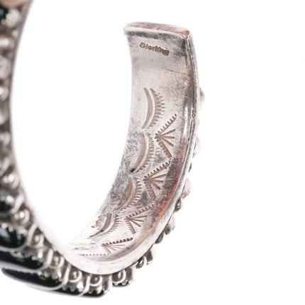 6.85" Vintage Navajo sterling silver onyx row cuff bracelet Interior stamping - Estate Fresh Austin