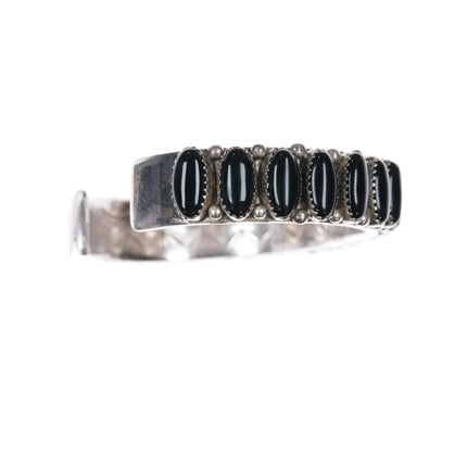 6.85" Vintage Navajo sterling silver onyx row cuff bracelet Interior stamping - Estate Fresh Austin