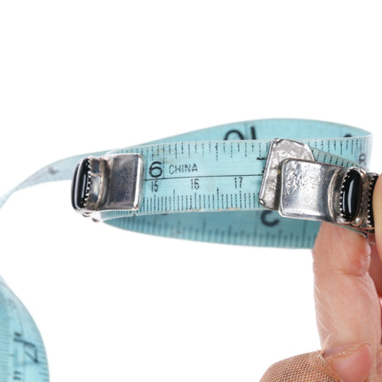 6.85" Vintage Navajo sterling silver onyx row cuff bracelet Interior stamping - Estate Fresh Austin