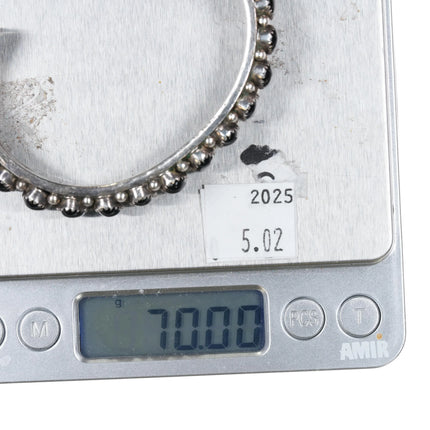 6.85" Vintage Navajo sterling silver onyx row cuff bracelet Interior stamping - Estate Fresh Austin