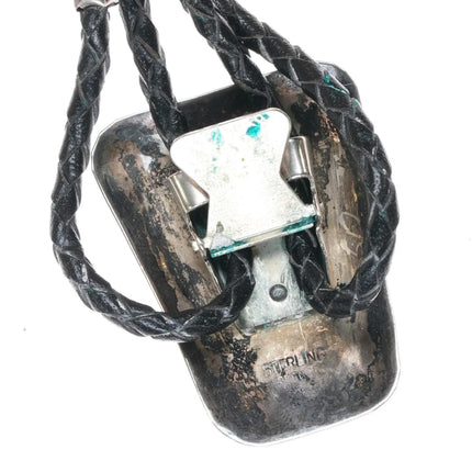 c1980 Navajo sterling silver turquoise, and coral bolo tie with leaf design - Estate Fresh Austin