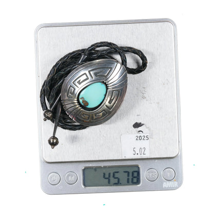 c1970 Thomas Nez Navajo sterling silver shadowbox bolo tie w/ Turquoise - Estate Fresh Austin