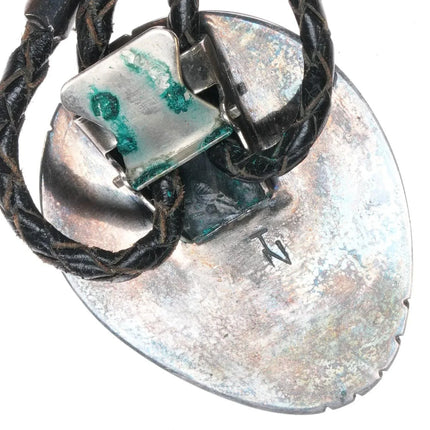 c1970 Thomas Nez Navajo sterling silver shadowbox bolo tie w/ Turquoise - Estate Fresh Austin