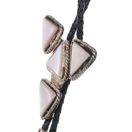 c1970's Navajo sterling silver pink mother of pearl triangles bolo tie - Estate Fresh Austin