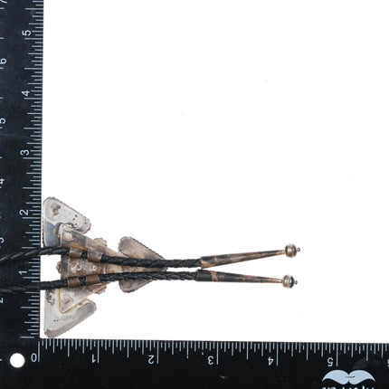 c1970's Navajo sterling silver pink mother of pearl triangles bolo tie - Estate Fresh Austin