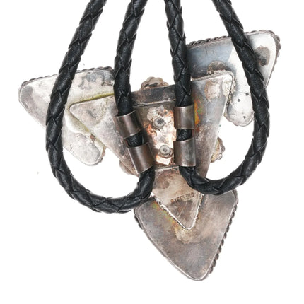c1970's Navajo sterling silver pink mother of pearl triangles bolo tie - Estate Fresh Austin