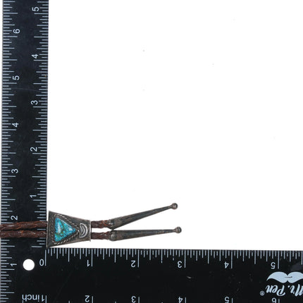 c1940's Navajo sterling silver Lone Mountain turquoise bolo tie - Estate Fresh Austin