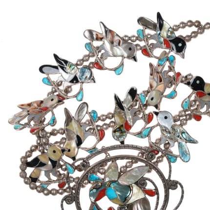 Porfilio Sheyka (1938-1982) Zuni Birds squash blossom necklace sterling silver - Estate Fresh Austin