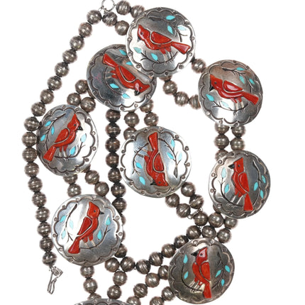 Harry Spencer Navajo sterling silver cardinal squash blossom necklace Redbirds - Estate Fresh Austin