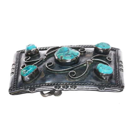 1970's Navajo sterling silver 5 stone turquise belt buckle Vintage - Estate Fresh Austin