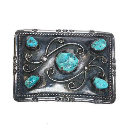 1970's Navajo sterling silver 5 stone turquise belt buckle Vintage - Estate Fresh Austin