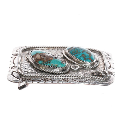 Vintage Navajo sterling silver 2 stone turquoise belt buckle - Estate Fresh Austin