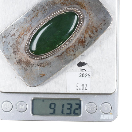 1970's Vintage Sterling silver Spinach Green Nephrite Jade belt buckle - Estate Fresh Austin