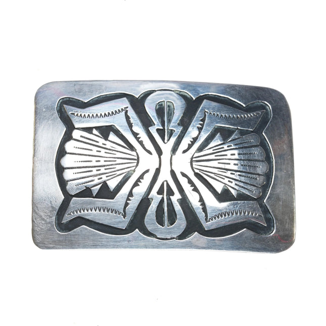 Jacob Kahe Navajo sterling silver belt buckle in overlay style Ketoh pattern - Estate Fresh Austin